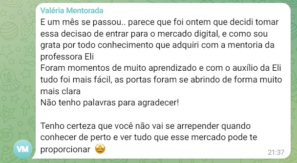 Depoimento de aluna 2 sobre a mentoria da Profª Eli
