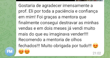 Depoimento de aluna 3 sobre a mentoria da Profª Eli