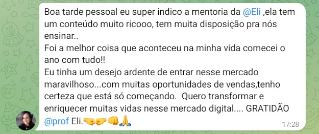 Depoimento de aluna 5 sobre a mentoria da Profª Eli