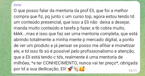 Depoimento de aluna 6 sobre a mentoria da Profª Eli
