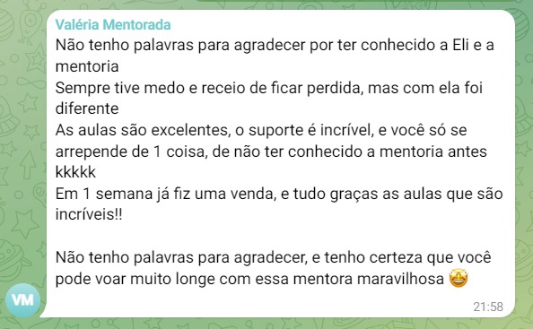 Depoimento de aluna 8 sobre a mentoria da Profª Eli